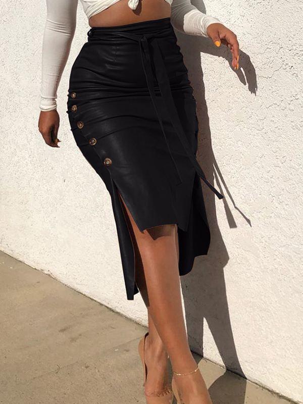 Mangocouture Tied Faux-Leather Skirt