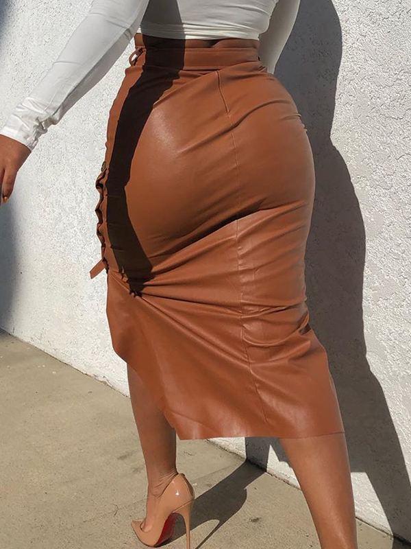 Mangocouture Tied Faux-Leather Skirt