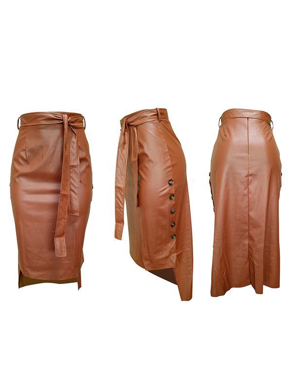 Mangocouture Tied Faux-Leather Skirt