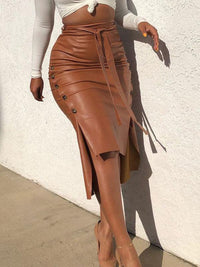 Mangocouture Tied Faux-Leather Skirt