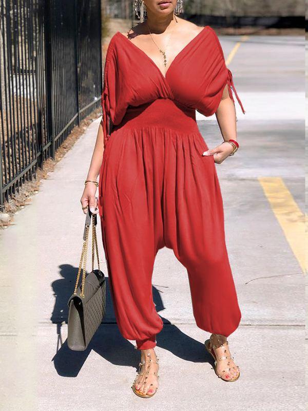 Plunge Smocked Jumpsuit--Clearance