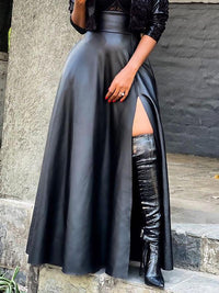 Mangocouture Slit Faux-Leather Skirt