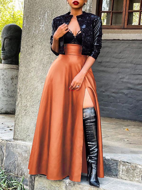 Mangocouture Slit Faux-Leather Skirt