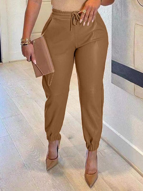 mangocouture Faux-Leather Drawstring Jogger Pants--Clearance