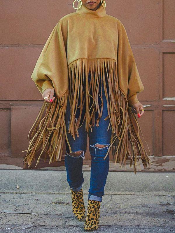 Mangocouture Fringe Combo Turtleneck Sweatshirt