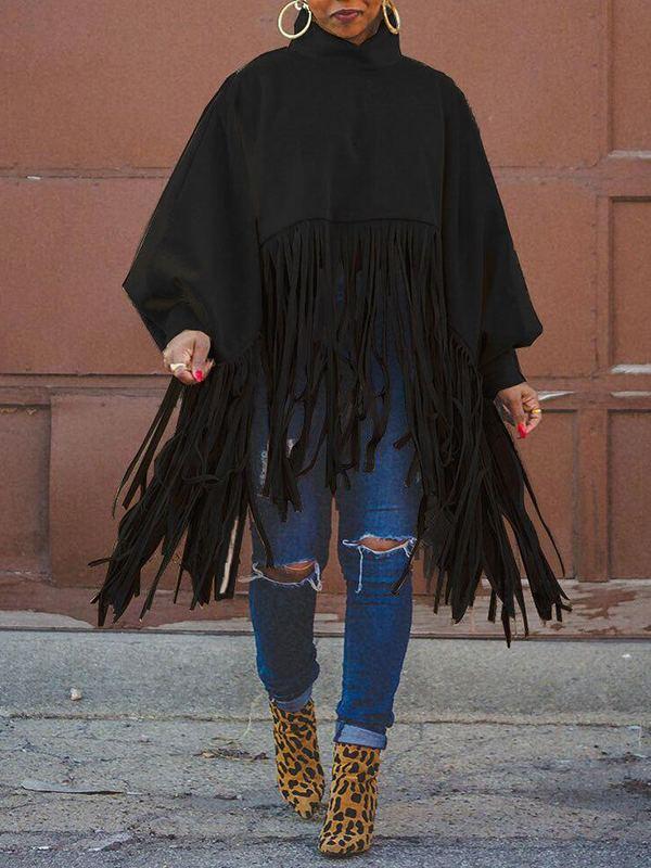 Mangocouture Fringe Combo Turtleneck Sweatshirt