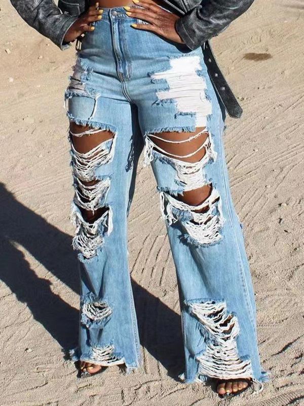 mangocouture Ripped Fringe Jeans