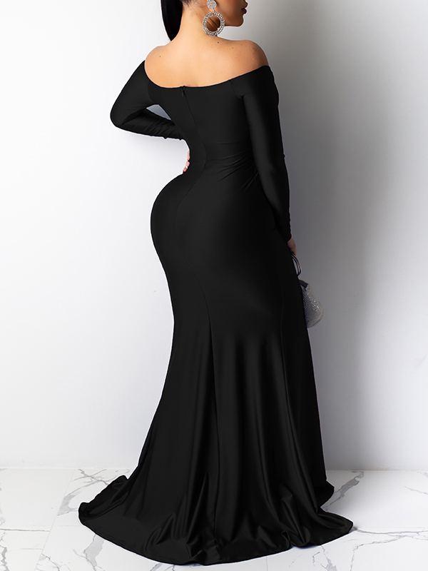 Off-Shoulder Slit Maxi Dress