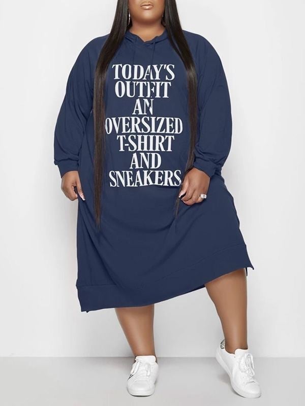 Mangocouture Plus Size Slogan Side-Slit Hoodie Dress