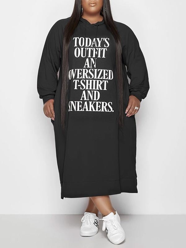 Mangocouture Plus Size Slogan Side-Slit Hoodie Dress