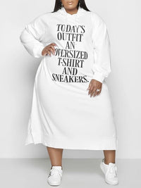 Mangocouture Plus Size Slogan Side-Slit Hoodie Dress