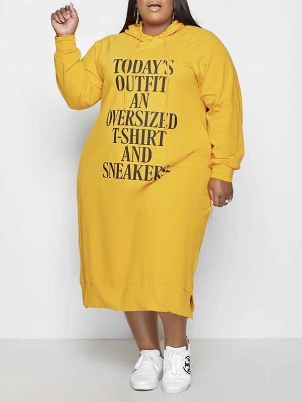 Mangocouture Plus Size Slogan Side-Slit Hoodie Dress