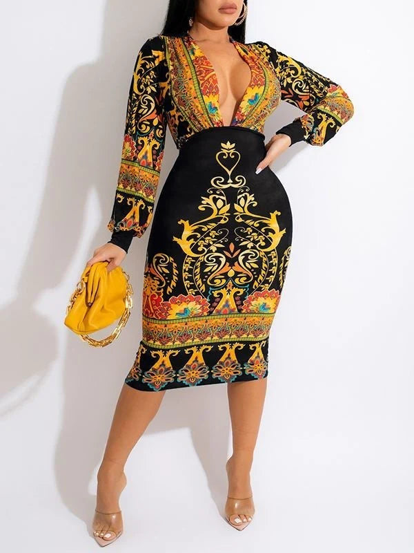 Printed Plunge Dress