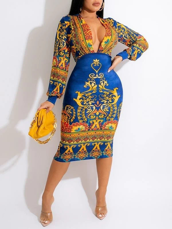 Printed Plunge Dress