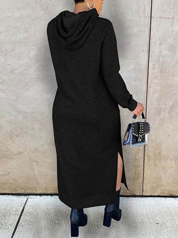 Mangocouture Solid Slit Hoodie Dress