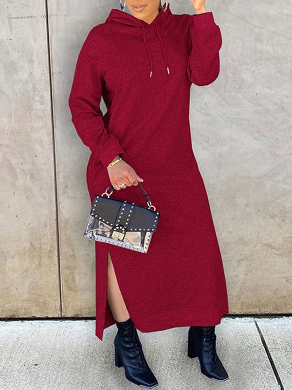 Mangocouture Solid Slit Hoodie Dress