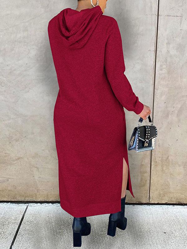 Mangocouture Solid Slit Hoodie Dress