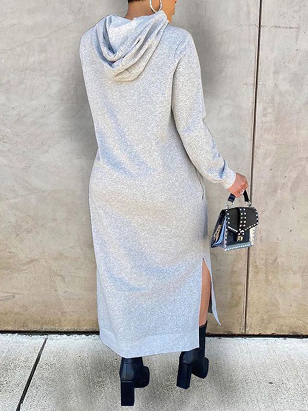 Mangocouture Solid Slit Hoodie Dress