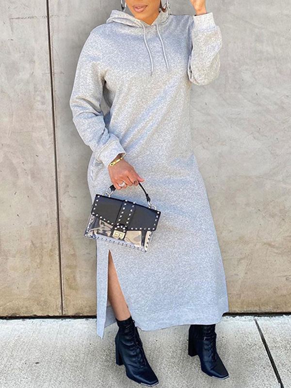 Mangocouture Solid Slit Hoodie Dress