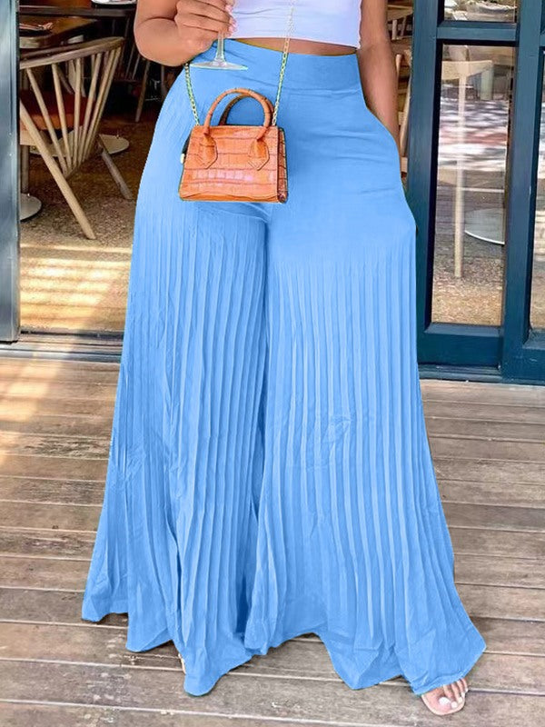 Solid Pleated Wide-Leg Pants