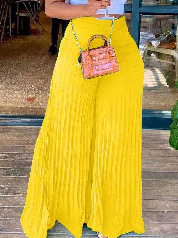 Solid Pleated Wide-Leg Pants