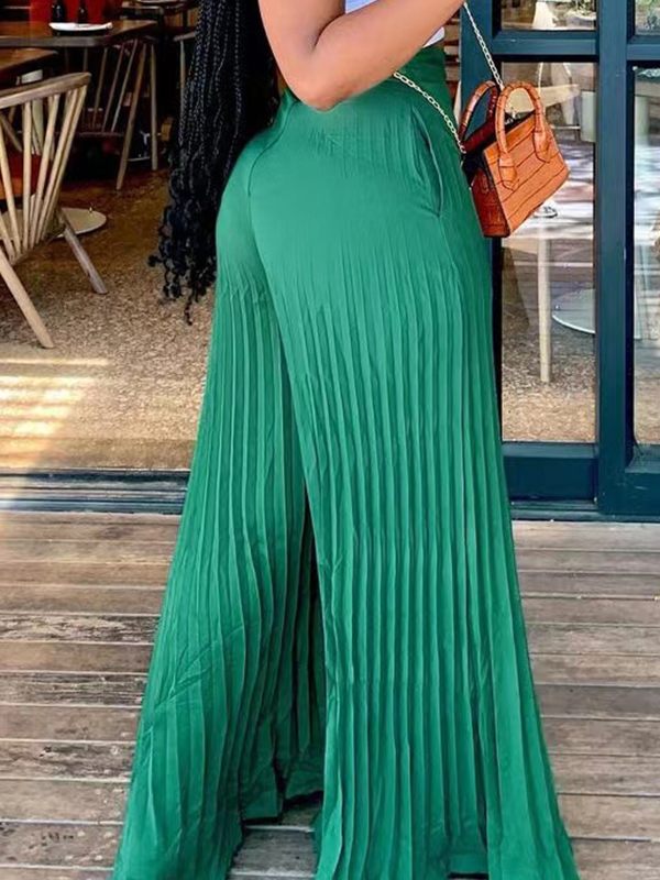 Solid Pleated Wide-Leg Pants