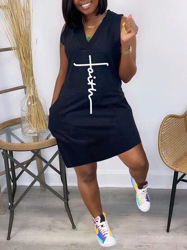 mangocouture Logo V-Neck Sleeveless Dress