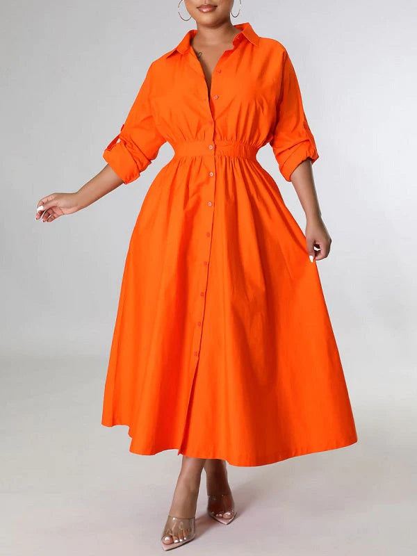 mangocouture Solid Cinched-Waist Shirt Dress