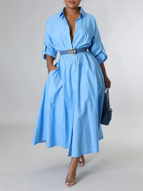 mangocouture Solid Cinched-Waist Shirt Dress