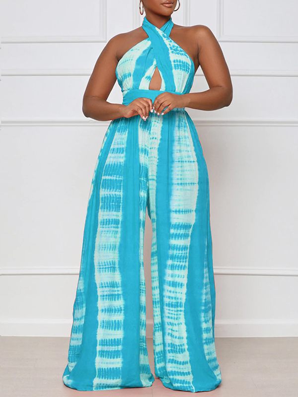 Mangocouture Printed Halter Wide-Leg Jumpsuit