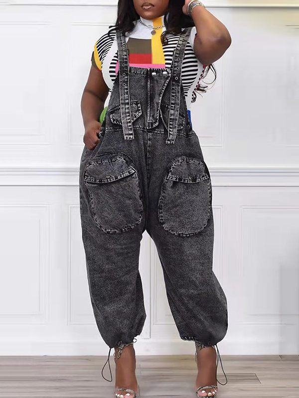 Wide-Leg Denim Overalls