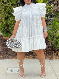 Puff-Sleeve Ruffle Dress--Clearance