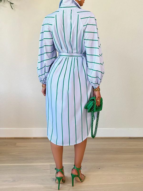 Stripe Tied Shirt Dress-Clearance