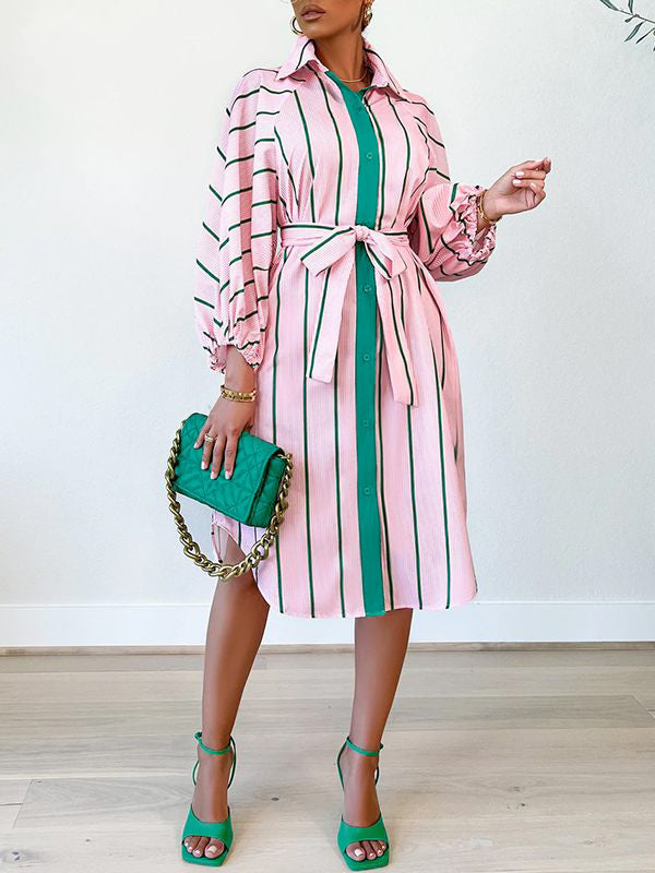 Mangocouture Stripe Tied Shirt Dress