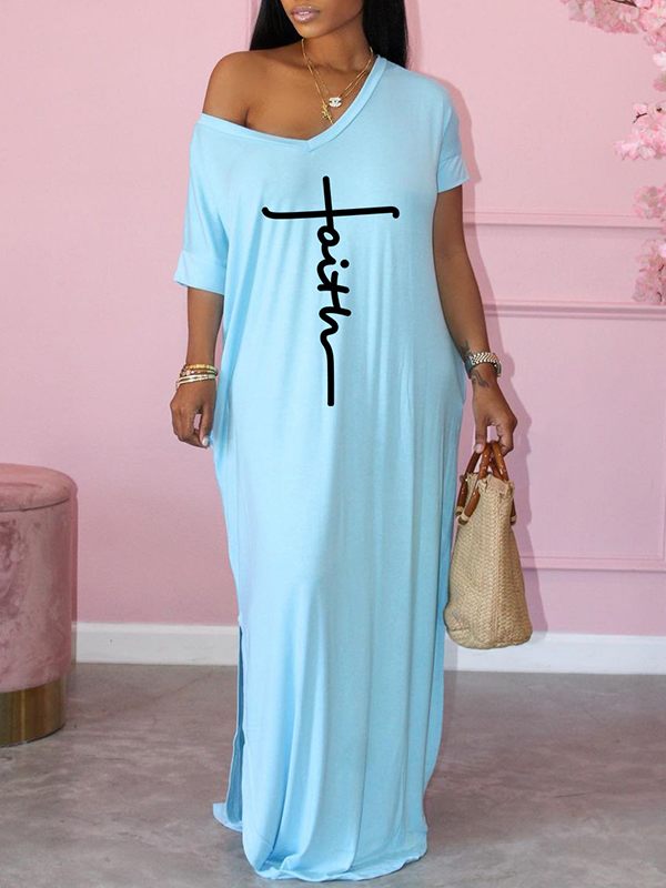 mangocouture Logo V-Neck Slit Dress