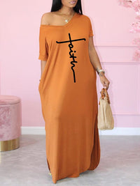 mangocouture Logo V-Neck Slit Dress