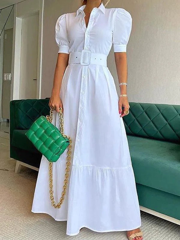 Puff-Sleeve Shirt Dress