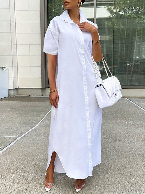 mangocouture Short-Sleeve Slit Shirt Dress