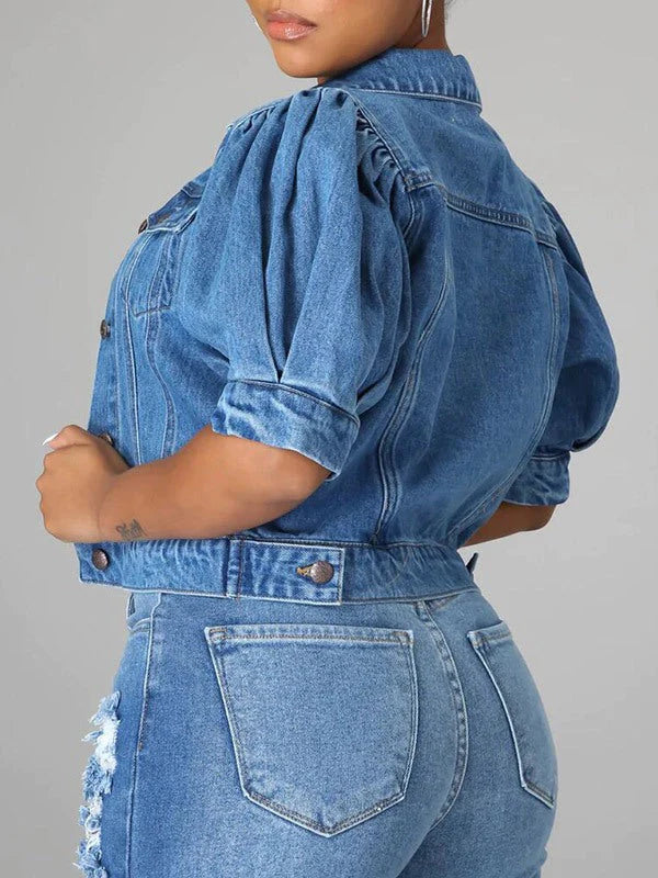 mangocouture Puff Sleeve Denim Jacket