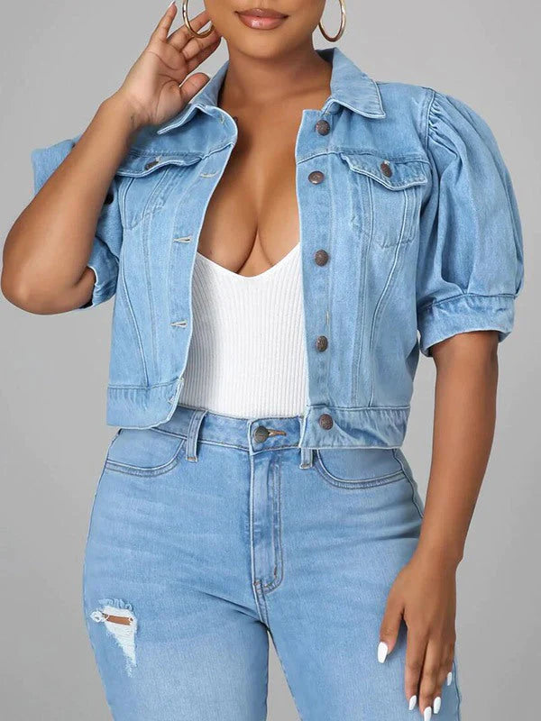 mangocouture Puff Sleeve Denim Jacket