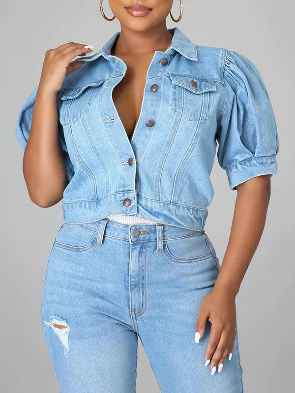 mangocouture Puff Sleeve Denim Jacket