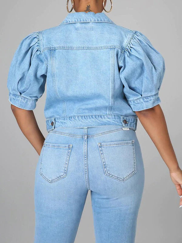 mangocouture Puff Sleeve Denim Jacket