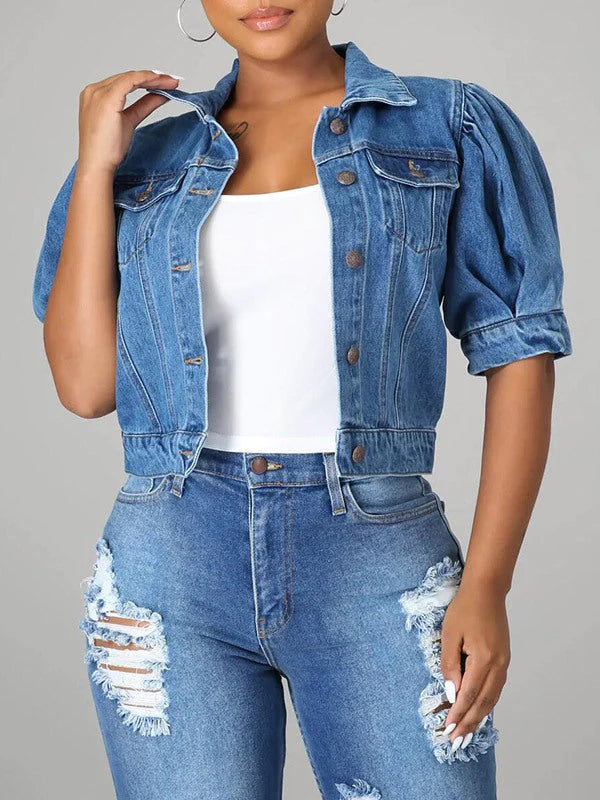 mangocouture Puff Sleeve Denim Jacket