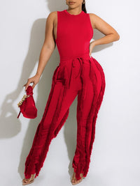 mangocouture Solid Tank Top & Fringe Pants Set