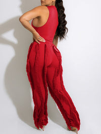 mangocouture Solid Tank Top & Fringe Pants Set