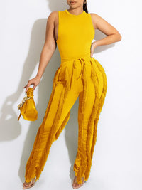 mangocouture Solid Tank Top & Fringe Pants Set