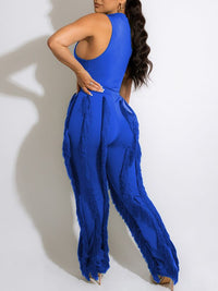 mangocouture Solid Tank Top & Fringe Pants Set