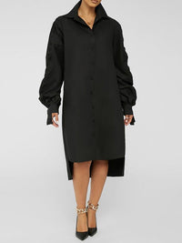 Solid Ruched-Sleeve Shirt Dress