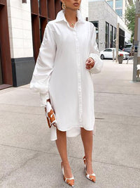 Solid Ruched-Sleeve Shirt Dress