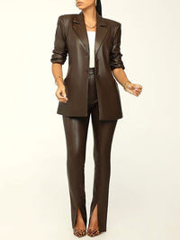 Mangocouture mangocouture Faux Leather Blazer & Slit Pants Set